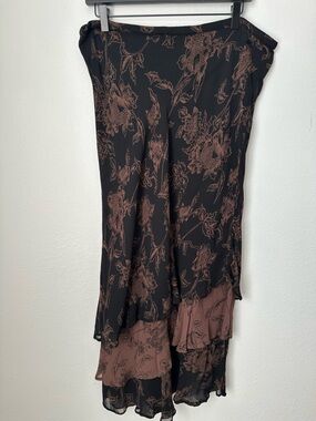 Black & Brown Floral Layered Midi Skirt